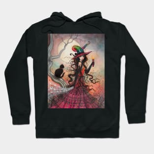 October Flame Witch Cat Fantasy Art by Molly Harrison Hoodie